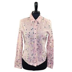 Club Monaco Cotton Blouse Pink Floral Polka Dot Retro Print Fitted M